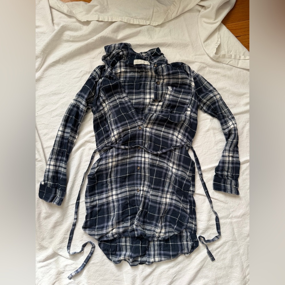 Plaid Button-Up Shirt Dress with Tie Waist